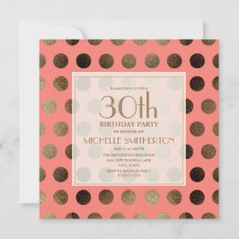 Invitación Lunares Dorados Coral 30 Cumpleaños