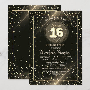 Invitación Lunares Dorados Elegantes, Fiesta Dulces 16
