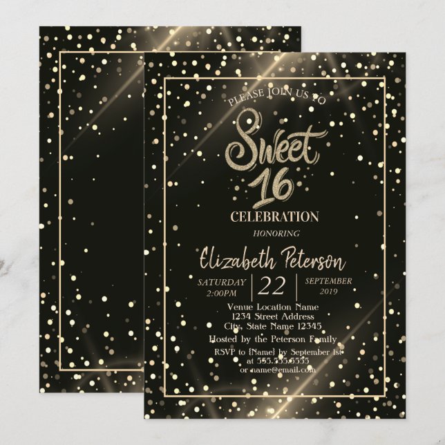 Invitación Lunares Elegantes, Fiesta de Dulces 16 (Anverso / Reverso)