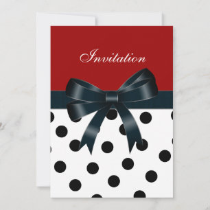 Invitación Lunares Negros Rojos Lazos Blancos
