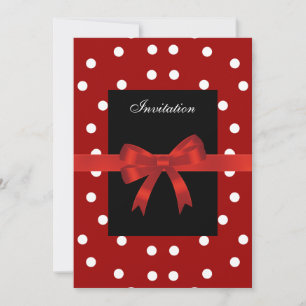Invitación Lunares Negros Rojos Lazos Rojos Blanco