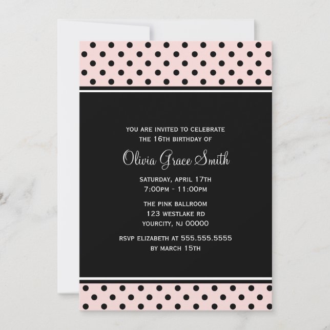 Invitación Lunares Rosados Elegantes (Anverso)