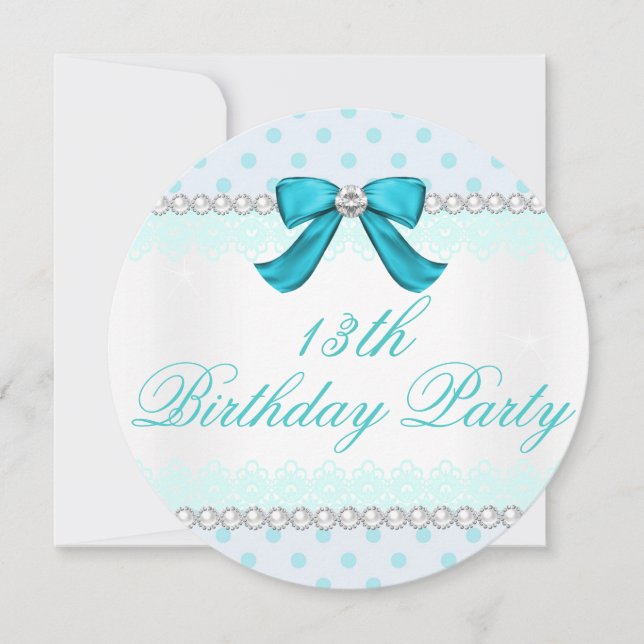 Invitación Lunares turquesa, Fiesta de cumpleaños de chicas d (Anverso)