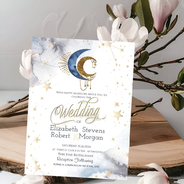 Invitación Lunas celestiales, estrellas Boda chic  (Subido por el creador)