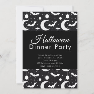 Invitación Lunas Crecientes Murciélagos Arañas Cena de Fiesta