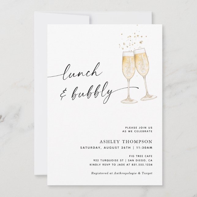 Invitación Lunch & Bubbly Bridal Shower, Champagne Bridal (Anverso)
