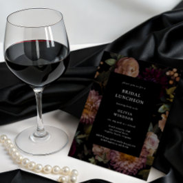 Invitación Lunch de Novias de Flora Negra Oscura y Moody