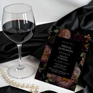 Invitación Lunch de Novias de Flora Negra Oscura y Moody
