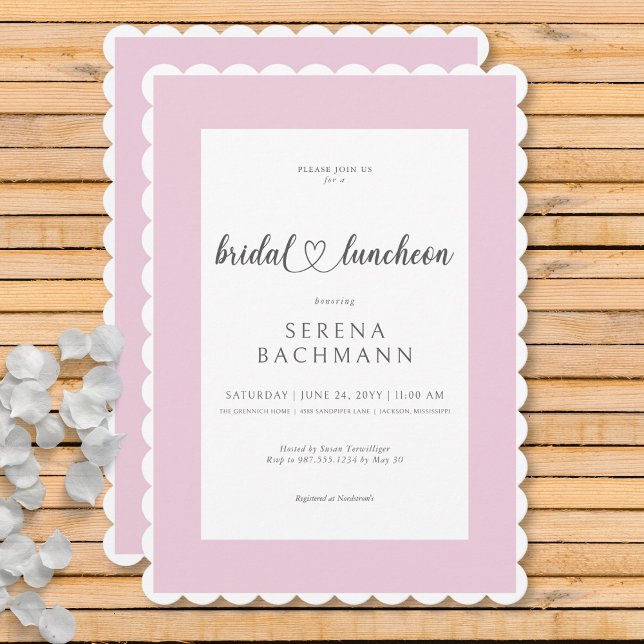 Invitación Lunch Romántico Moderno Rosa y Bridal Bridal (Modern Romantic Pink & White Bridal Luncheon Invitation)