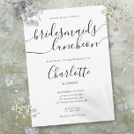 Invitación Luncheon de Bridesmaids de Guión Blanco Y Negro<br><div class="desc">Con un nombre de estilo distintivo,  esta elegante invitación a almorzar de damas de honor blancas y negras se puede personalizar con su información en letras de moda. Diseñado por Thisisnotme©</div>