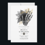 Invitación Luncheon de Bridesmaids gótica floral negro y dora<br><div class="desc">Unas fantásticas bridesmaids vintage floral de cráneo gótico de bridesmaids almuerzo en acentos de personalizable negro y oro a los detalles de tu evento.</div>