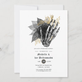 Invitación Luncheon de Bridesmaids gótica floral negro y dora