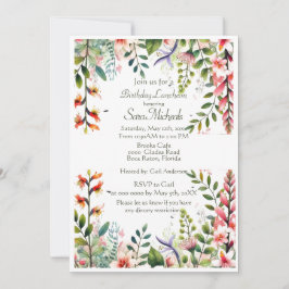 Invitación Luncheon de cumpleaños botánico rosado de bonito