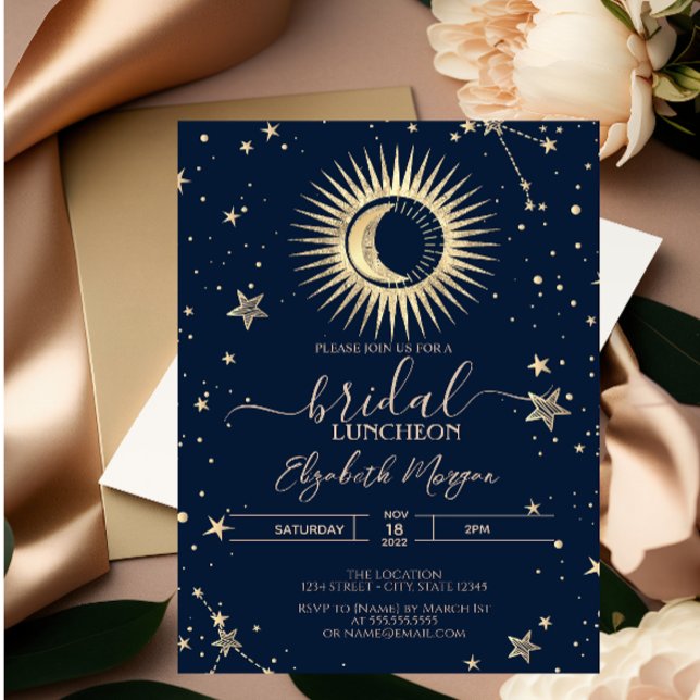 Invitación Luncheon de la Noche Celestial Gold Sun Y Moon Sta (Subido por el creador)