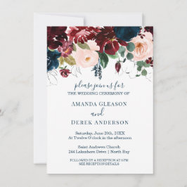 Invitación Luncheon de la novia azul borgoña, rosa y de media