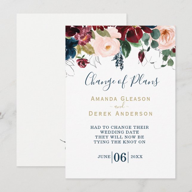Invitación Luncheon de la novia azul borgoña, rosa y de media (Anverso / Reverso)