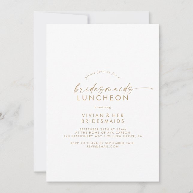 Invitación Luncheon de las Bridesmaids del guión de oro moder (Anverso)