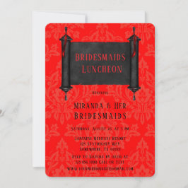 Invitación Luncheon de las damas de honor rojas y negras perg
