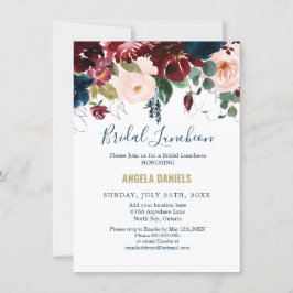 Invitación Luncheon de novia borgoña, rosa y medianoche azul