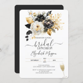 Invitación Luncheon de novia de flores blancas negras de oro
