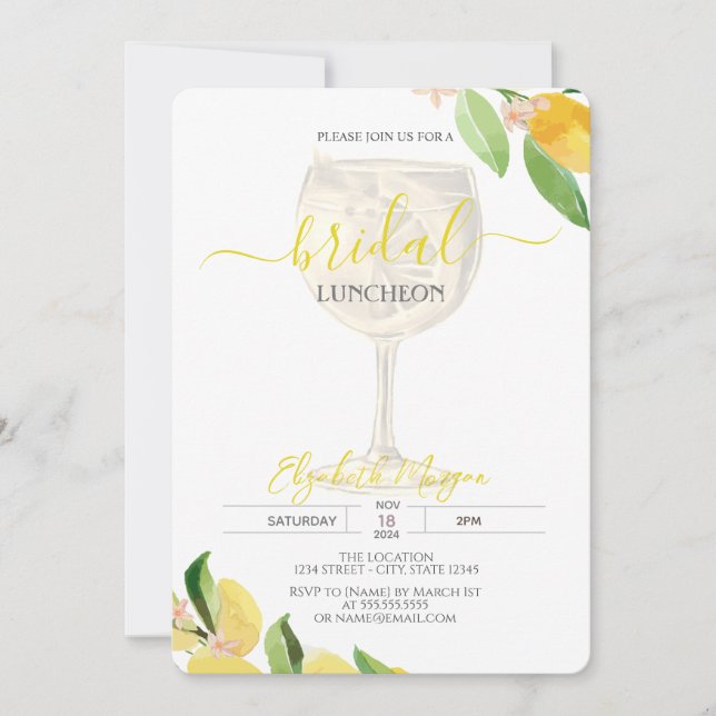 Invitación Luncheon de novia de limón de cola de cóctel (Anverso)
