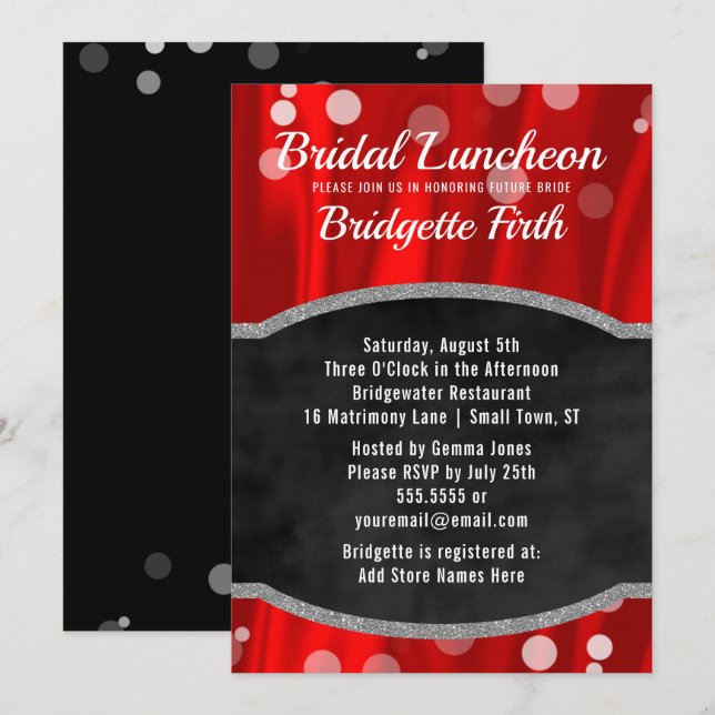 Invitación Luncheon de novia | Elegante ducha de novia negra  (Anverso / Reverso)