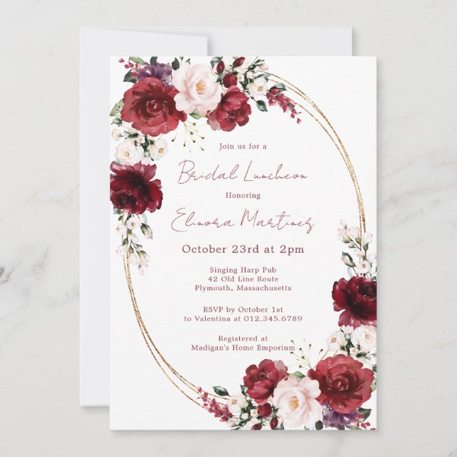 Invitación Luncheon de novia floral de Rosa morado rojo rosad (Anverso)