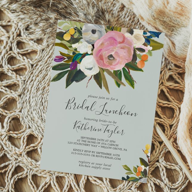 Invitación Luncheon de novia floral pintada (Subido por el creador)