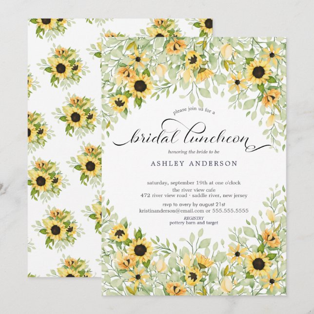 Invitación Luncheon de Novias Amarillo de Otoño (Anverso / Reverso)