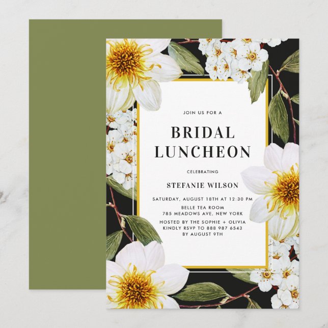 Invitación Luncheon de Novias Botánicas de Dahlia y Spirea Bl (Anverso / Reverso)