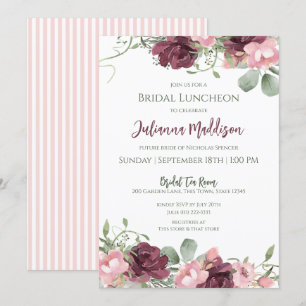 Invitación Luncheon de novias con flores rosadas y saladas