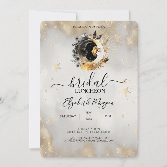 Invitación Luncheon de novias de las lunas de las estrellas d (Anverso)
