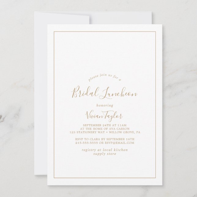 Invitación Luncheon de Novias de Oro minimalista (Anverso)