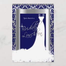 Invitación Luncheon de novias en damasco azul y plata de la m