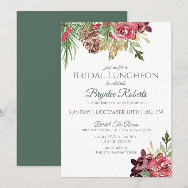 Invitación Luncheon de novias florales en invierno de Pine an (Anverso / Reverso)
