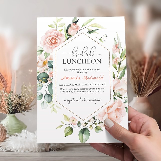 Invitación LUNCHEON GÉNERO Geométrico De Oro Floral Rosa Rubo (Subido por el creador)