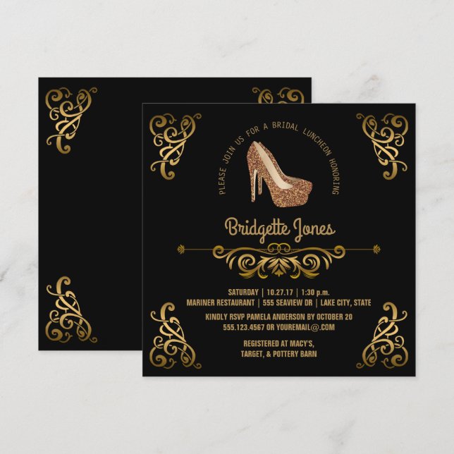Invitación Luncheon Nodal Elegant Gold| Ducha de boda (Anverso / Reverso)