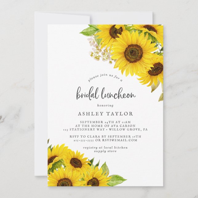 Invitación Luncheon nupcial del Sunflower Country (Anverso)