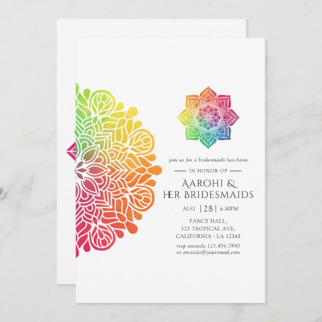 Invitación Lunchequeo de las novias indias Rainbow Mandala (Anverso / Reverso)