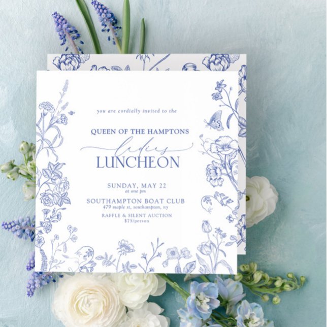 Invitación Lunes de caridad Francés Blue & White Victorian (Easily personlize with your event details.)