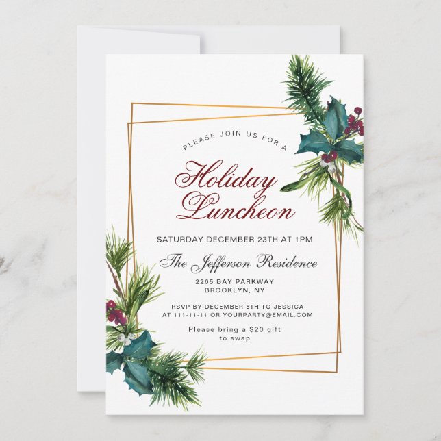 Invitación Lunes de Navidad de los Navidades Holly Frame (Anverso)
