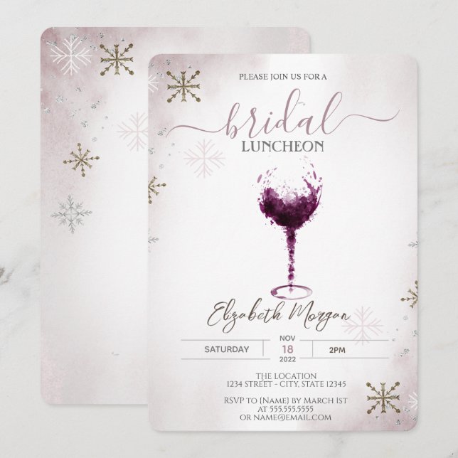 Invitación Lunes de Noche de Borgoña con copas de nieve (Anverso / Reverso)