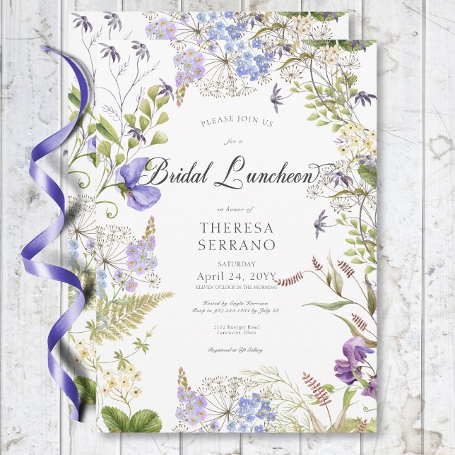 Invitación Lunes de Novias Blancas Rusticas Purple Sage (Rustic Purple Sage Wildflower White Bridal Lunch Invitation)