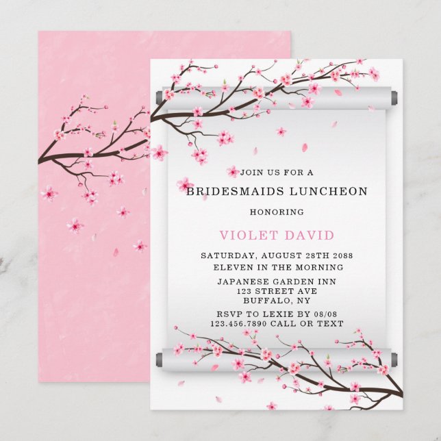 Invitación Lunes de Novias de Flor de Cerezo Japonés (Anverso / Reverso)