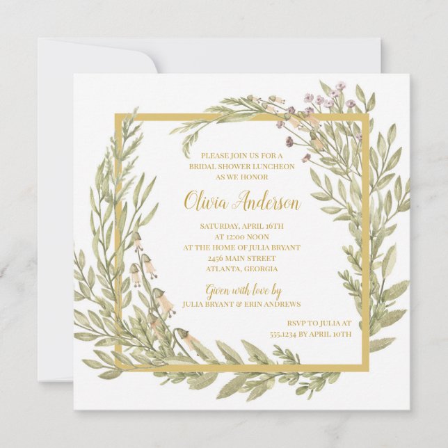 Invitación Lunes de Novias de la Frontera Floral Dorada (Anverso)