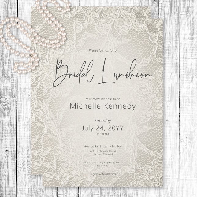 Invitación Lunes de Novias de Marfil Modernos (Modern Ivory Bridal Lace Bridal Luncheon Invitation)