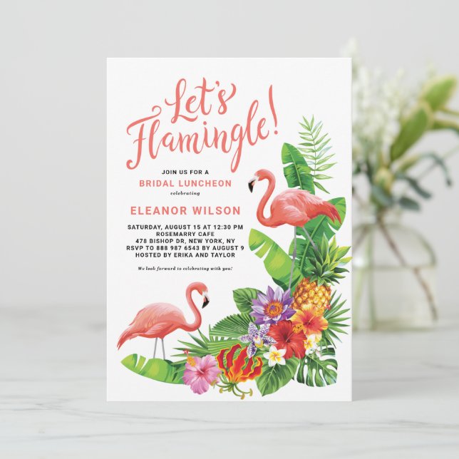 Invitación Lunes de Novias de Verano Flamingle Tropical (Anverso de pie)