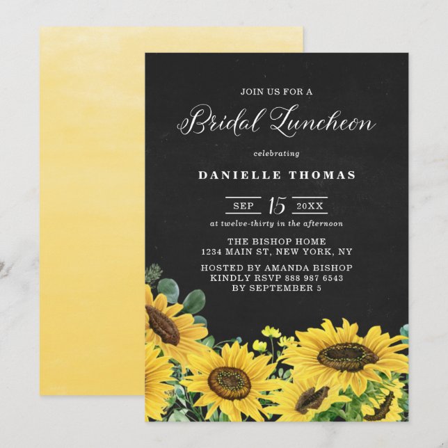 Invitación Lunes de Novias Rústicas de Chalkboard Sunflowers (Anverso / Reverso)