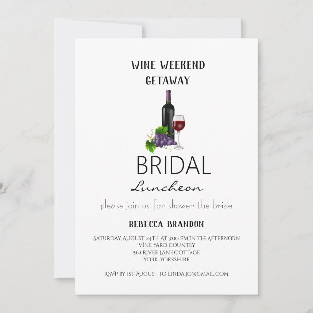 Invitación Lunes de Novias Sencillas de Fin de Semana de Vino (Anverso)