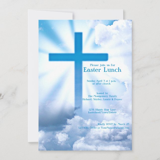 Invitación Lunes de Pascua Cristiano Azul y Blanco (Anverso)